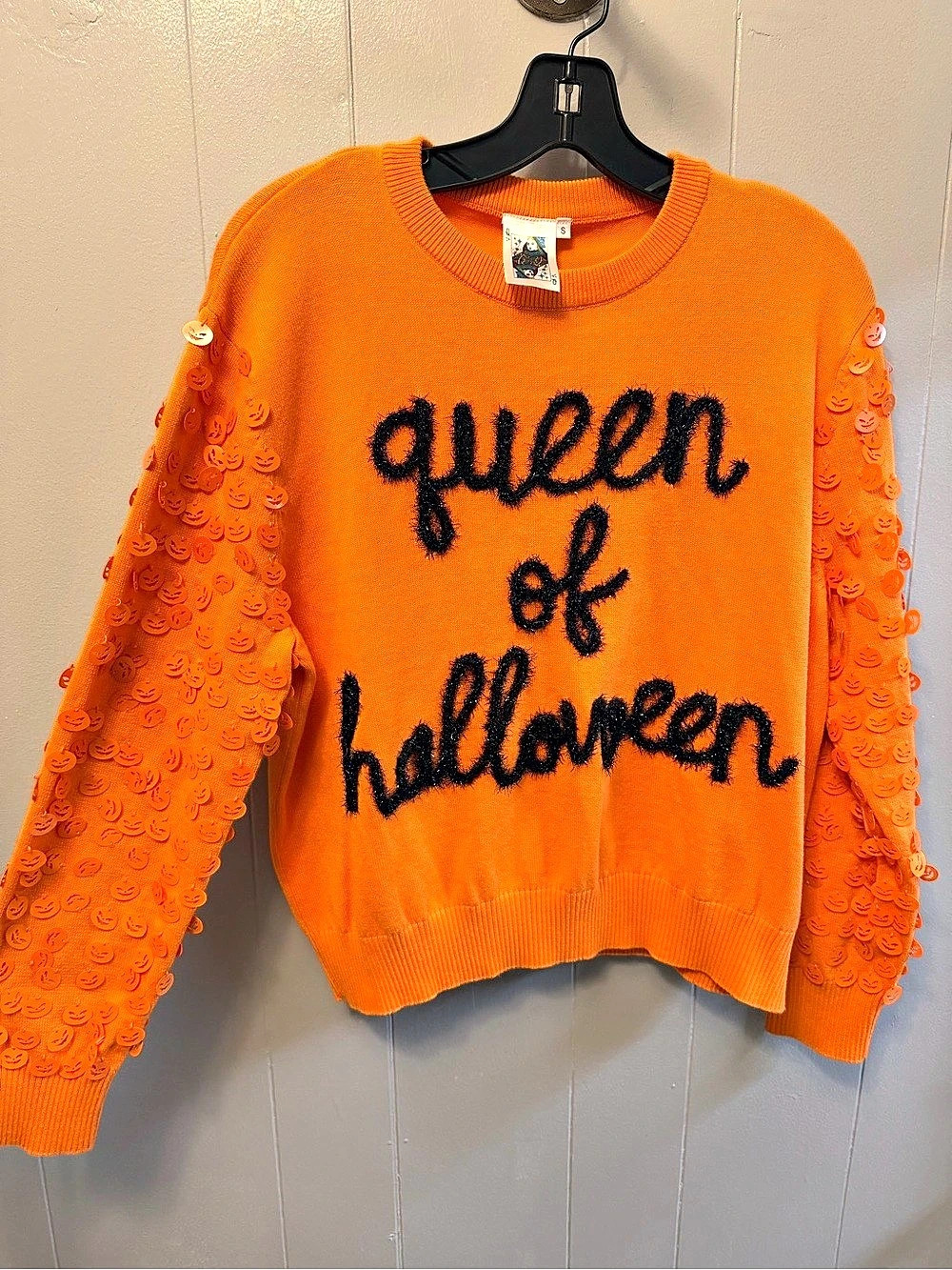 Tipsy Elves Halloween Crewneck Sweater Orange Small